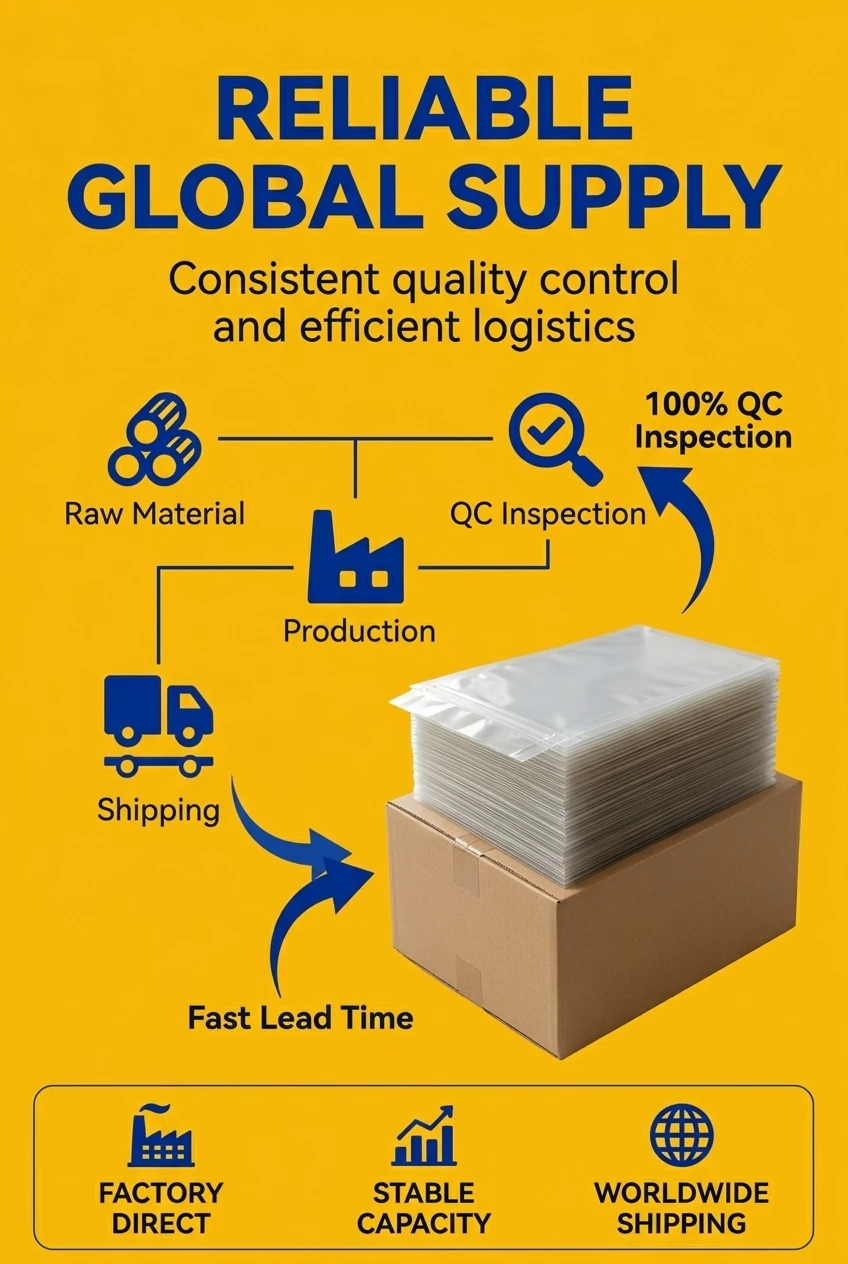 Factory direct vacuum plastic bag supply with consistent quality and fast delivery. Our plastic bags for packaging are produc