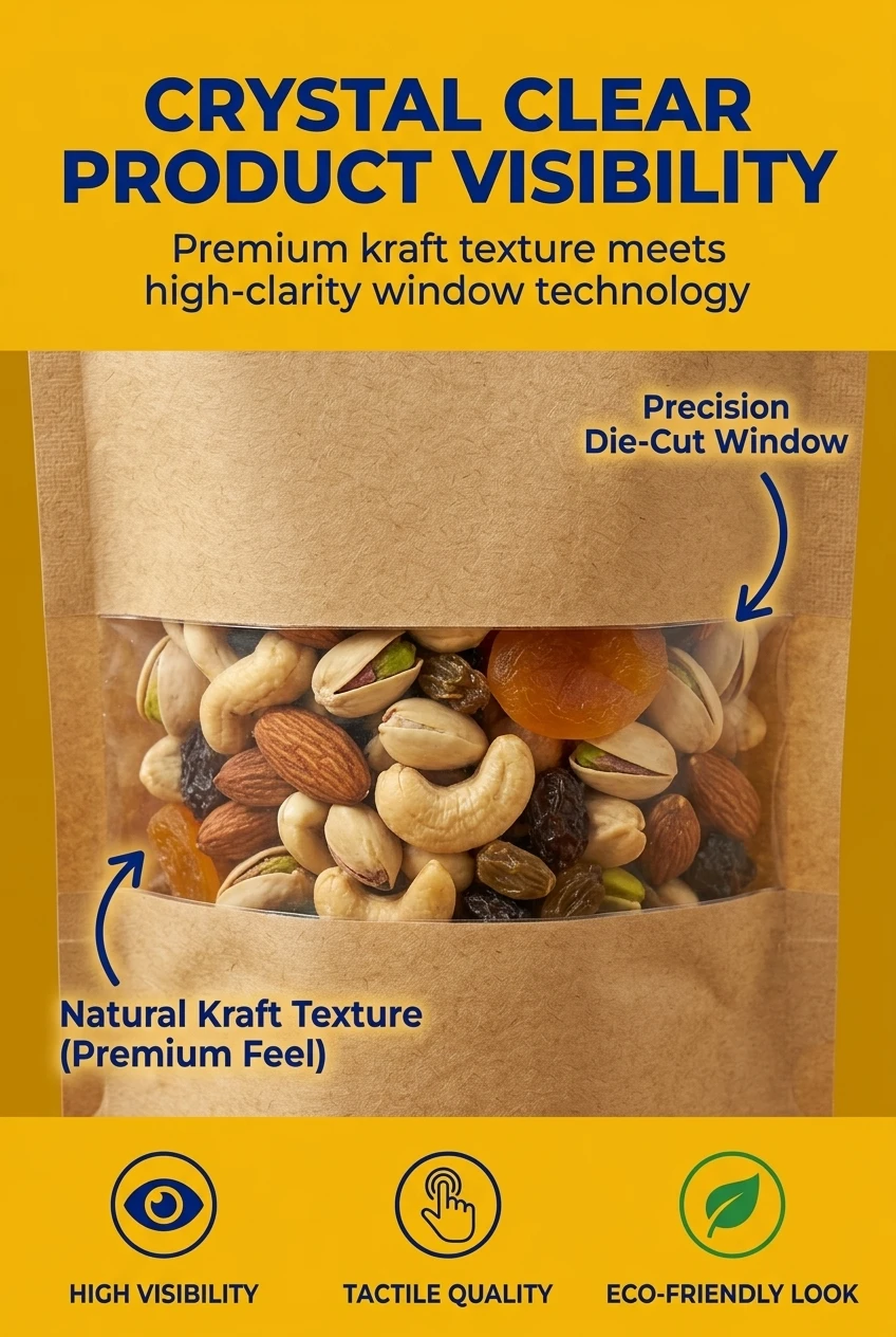 Premium ziplock bags for food packaging featuring a high-clarity window. These plastic bags zip lock are perfect for retail d