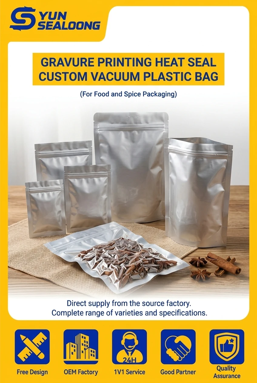 Gravure Printing Heat Seal Custom Aluminum Foil Vacuum Plastic Bag with High for Design for Food Snack Spice Packaging