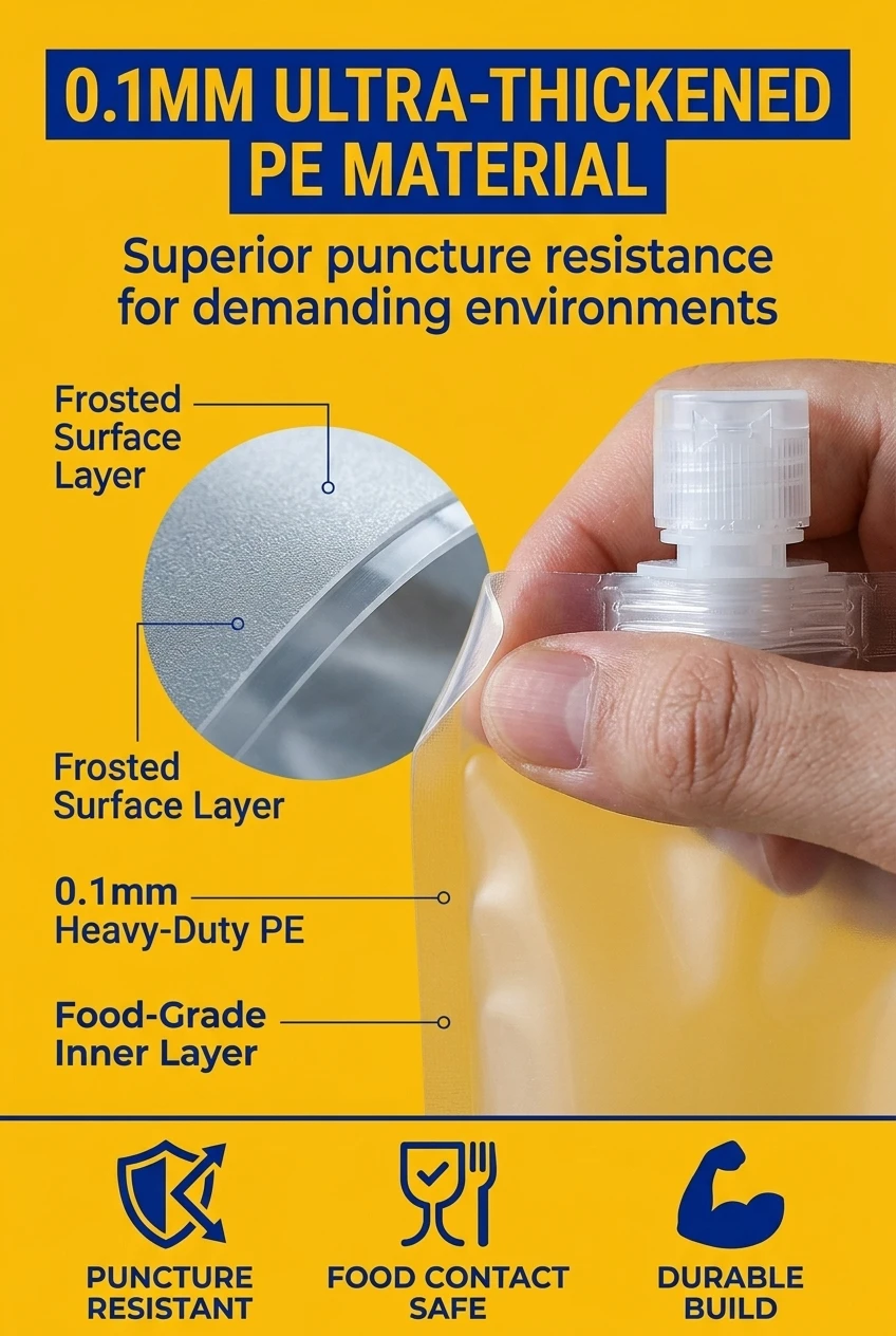Superior 0.1mm thickened plastic bags for maximum puncture resistance. This customized food packaging bag is crafted from hig
