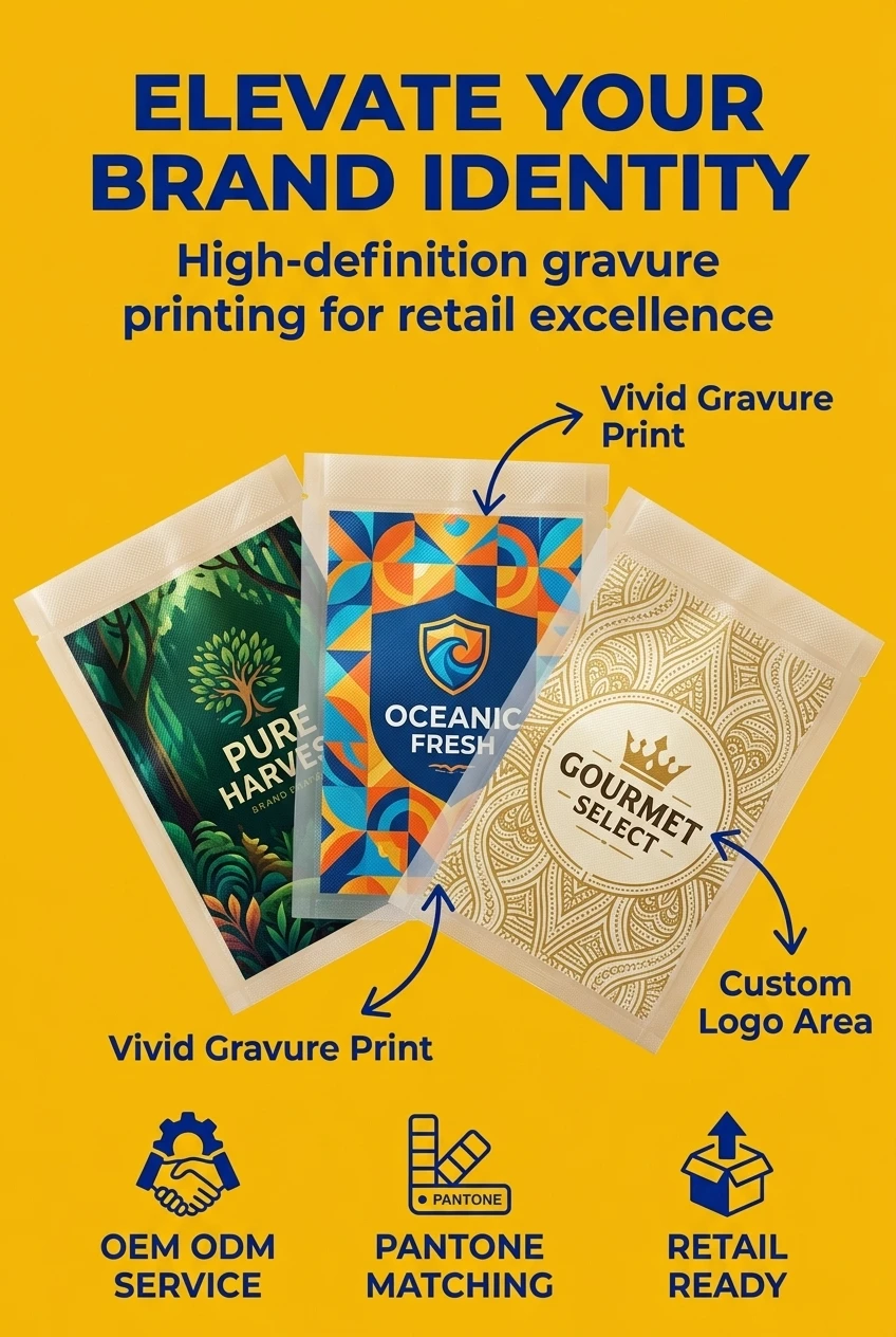 Waterproof Vacuum Seal Bags protecting printed gift box designs from moisture