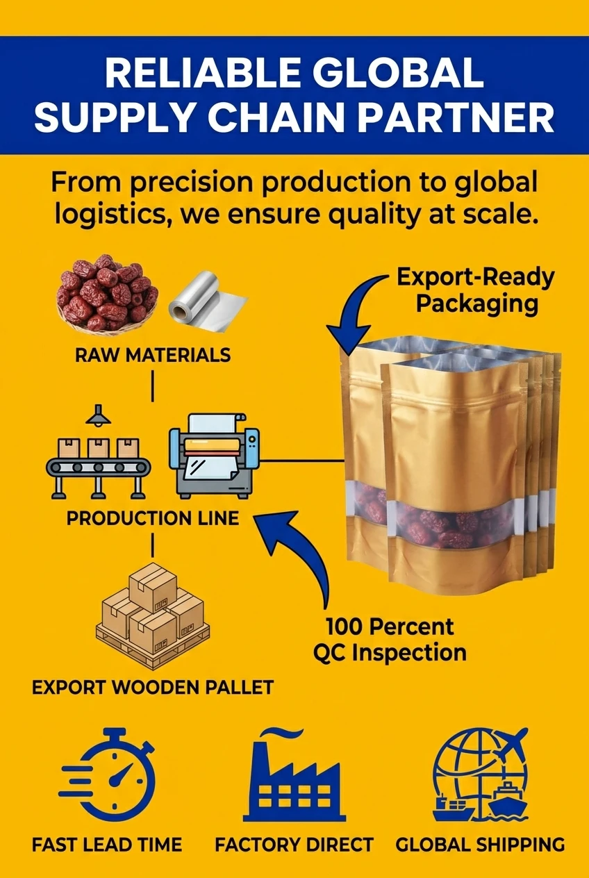 Scale your business with our consistent manufacturing capacity for ziplock bags for food packaging. We provide plastic bags f