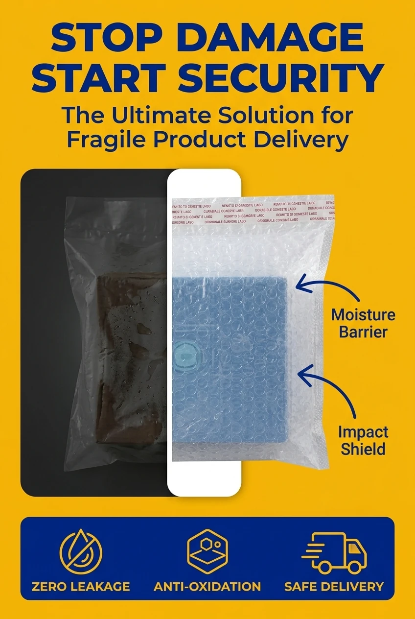 Eliminate shipping losses with our thickened plastic bags. This bubble wrap packaging bag solves the problem of moisture dama
