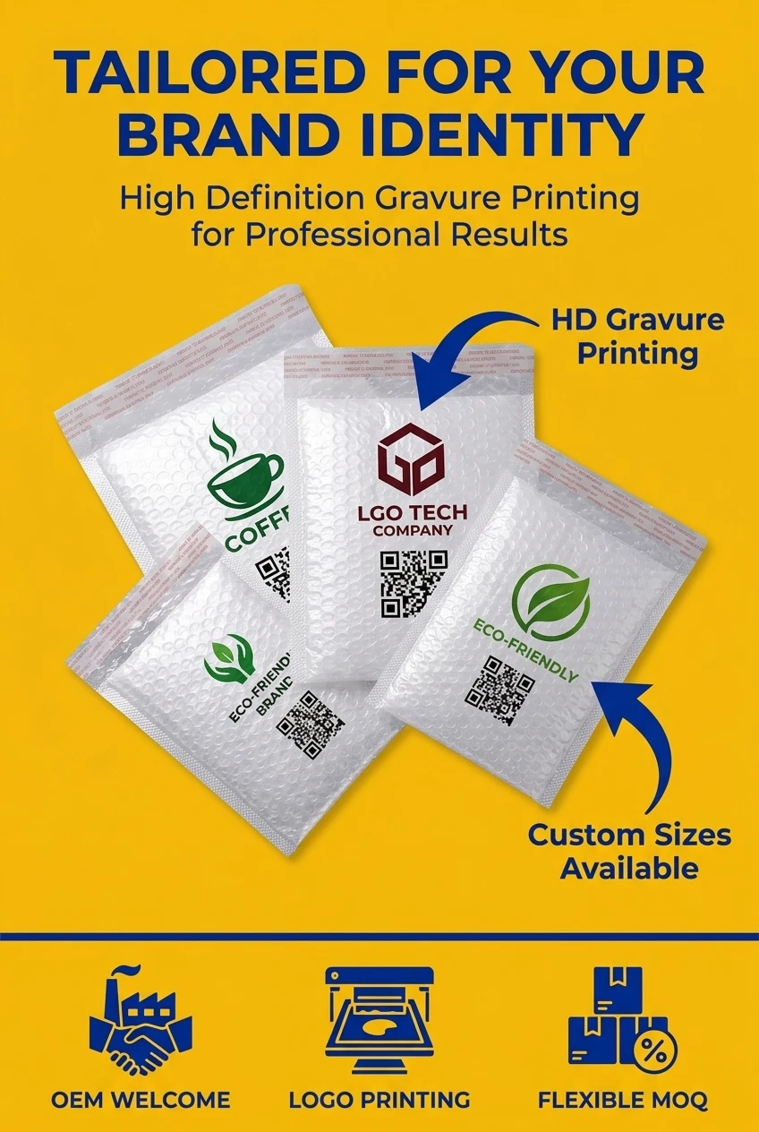 Waterproof bubble wrap packaging bags protecting printed gift box designs from moisture