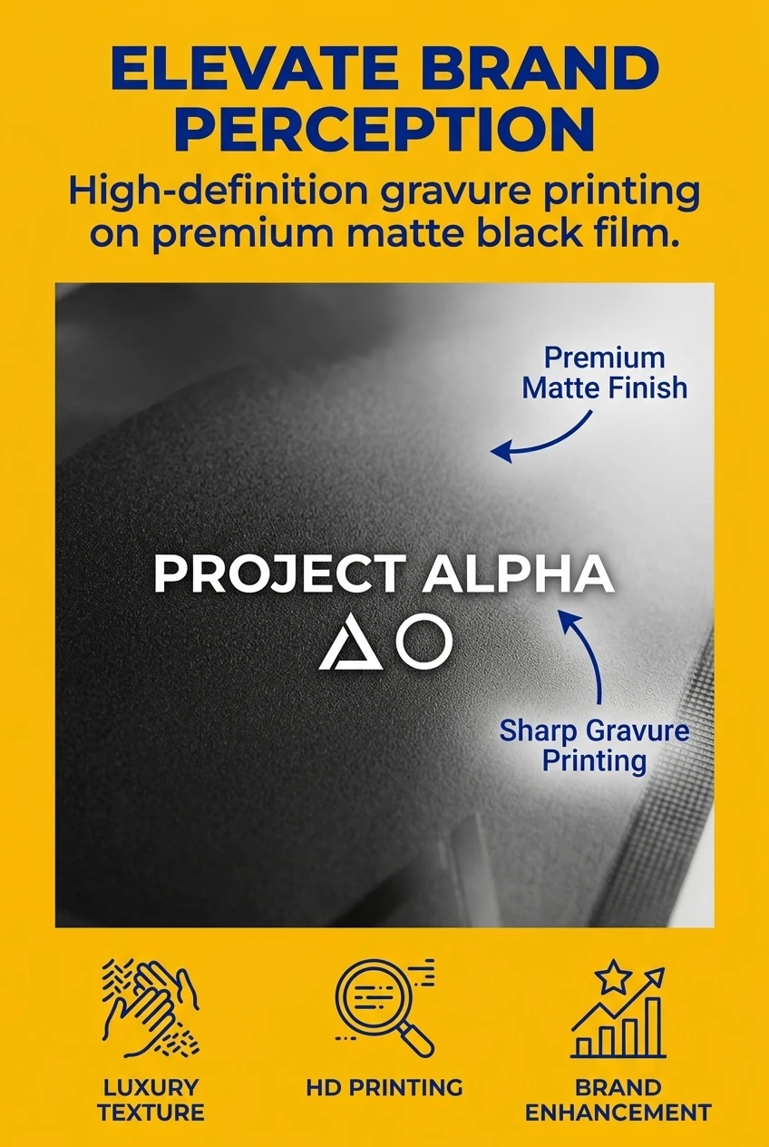 Premium matte black zip bag packaging with high-definition gravure printing. The sophisticated matte finish of these thickene