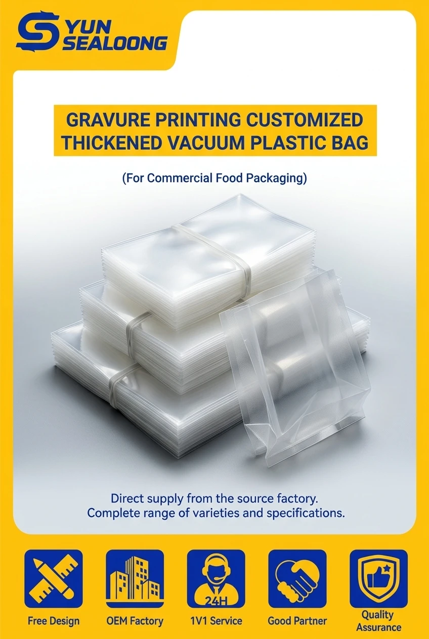 Gravure Printing Customized Thickened Vacuum Plastic Bag with Moisture Proof Heat Seal Design for Commercial Food Packaging