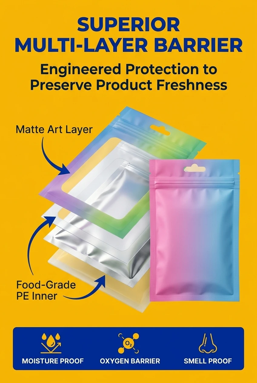 Our multi-layer ziplock bags for food packaging provide an airtight shield against moisture and oxygen. These plastic bags zi