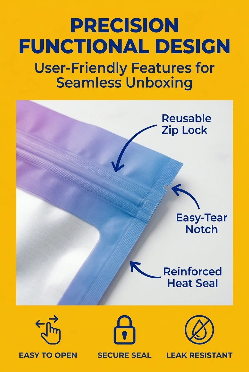 Every detail of our plastic bags zip lock is designed for convenience. Featuring easy-open V-shape tear notches and a heavy-d