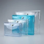 Industrial packaging of Clear PVC Snap Button Pouches with custom width options for printing houses