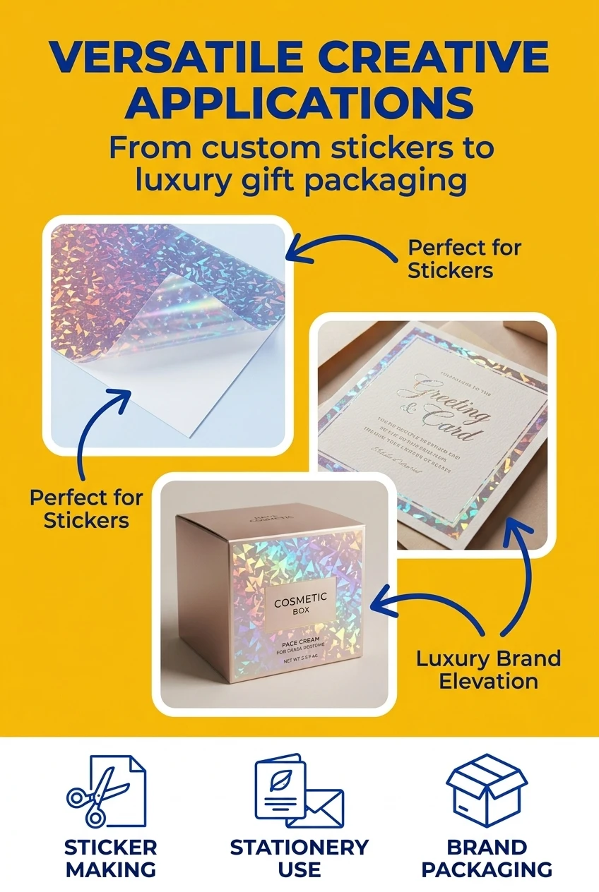 Perfect for the stationery and packaging industry, this holographic film for stickers provides a durable protective layer tha