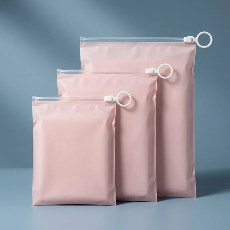 zipper bags for clothing packaging showing prismatic rainbow effect on transparent soft BOPP base