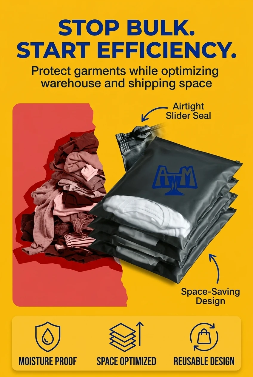 Solve storage issues with our vacuum plastic bag design. These ziplock bags for clothes packaging allow for air extraction to