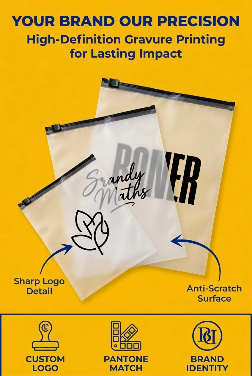 Waterproof ziplock bags for clothes packaging protecting printed gift box designs from moisture