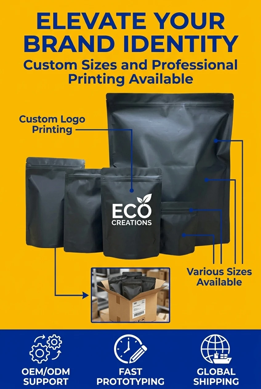 Waterproof ziplock food packaging bags protecting printed gift box designs from moisture