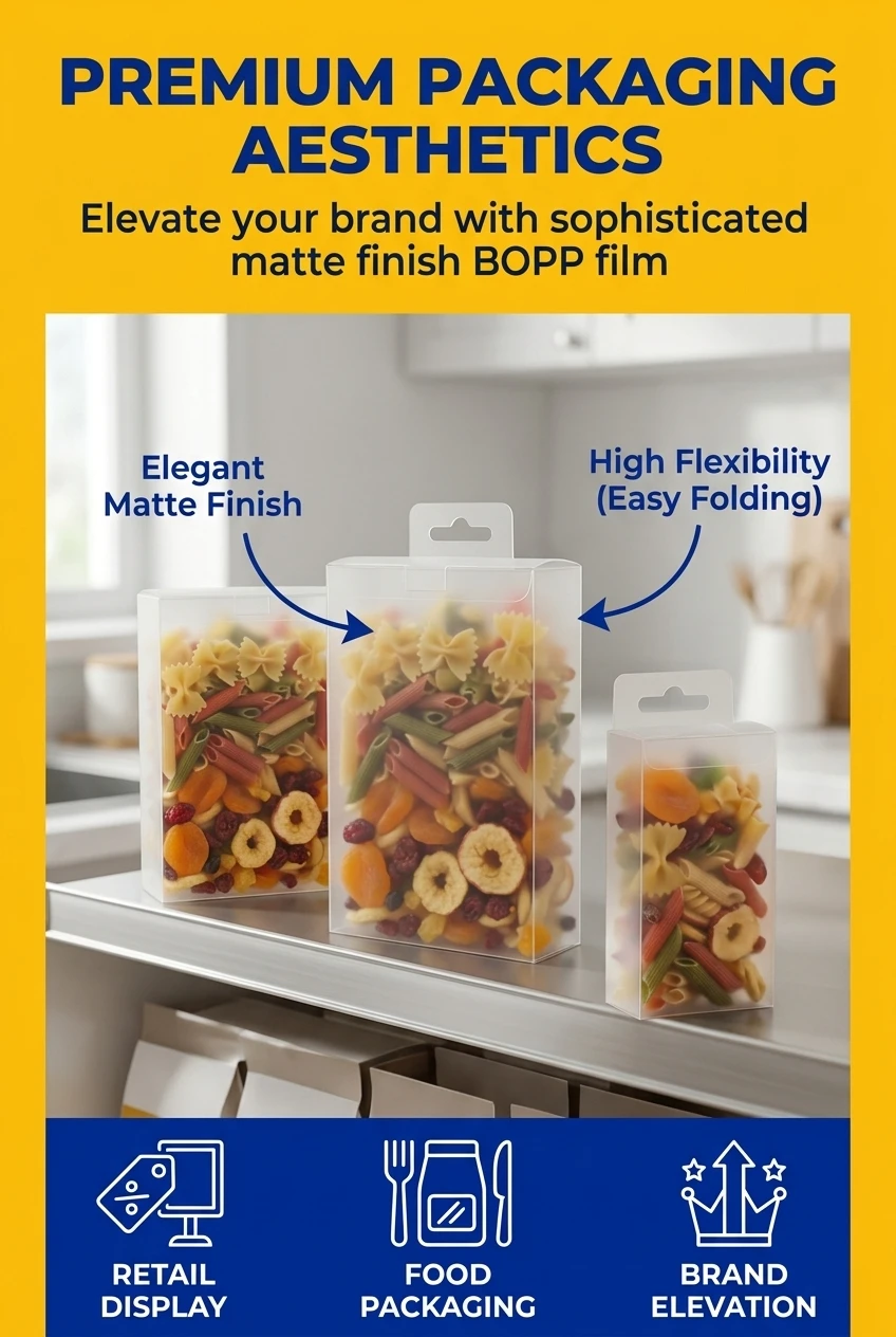 BOPP Film Roll detail view showing vertical rainbow stripe pattern and transparency