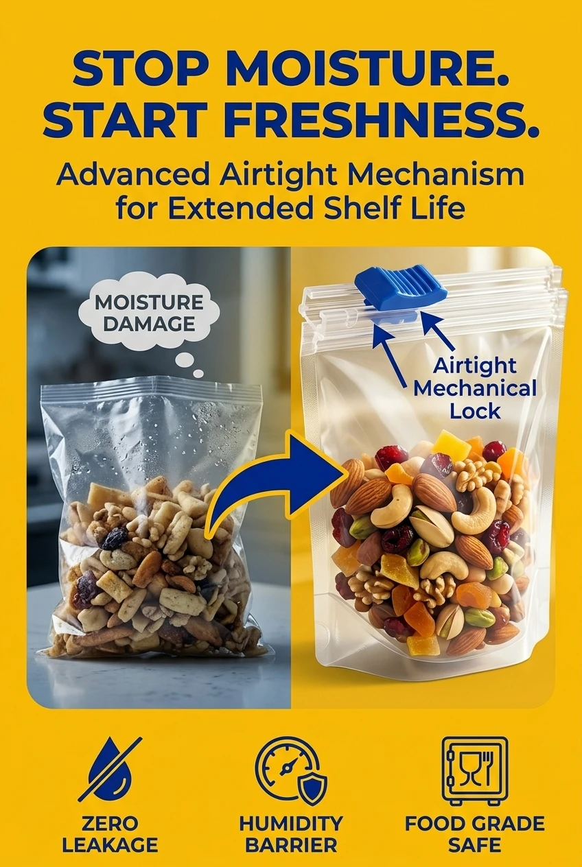 Ultimate moisture proof solution for small plastic film bag and food containers. Our slider sealing strip creates an airtight