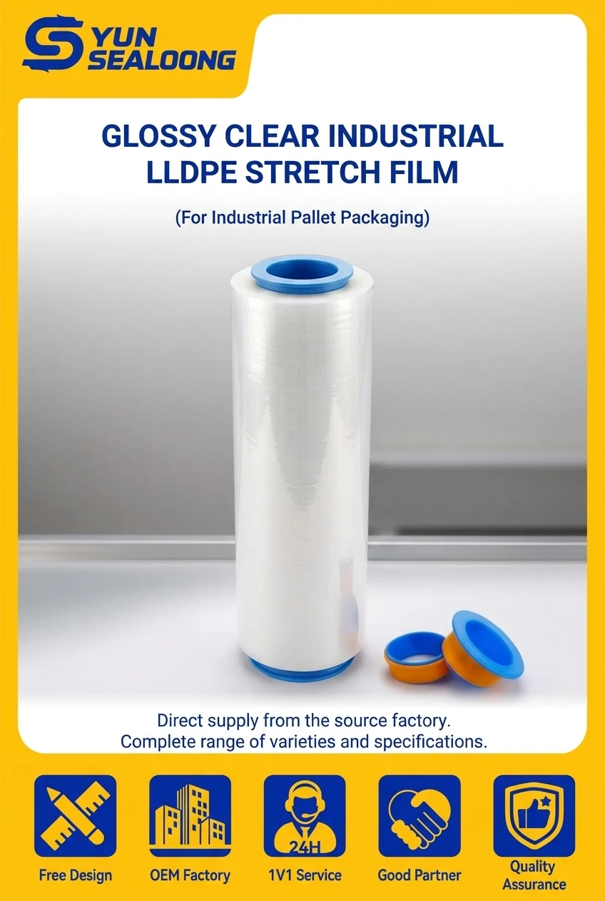Glossy Clear Industrial LLDPE Stretch Film with 50cm Width and 300m Length for Industrial Pallet Packaging