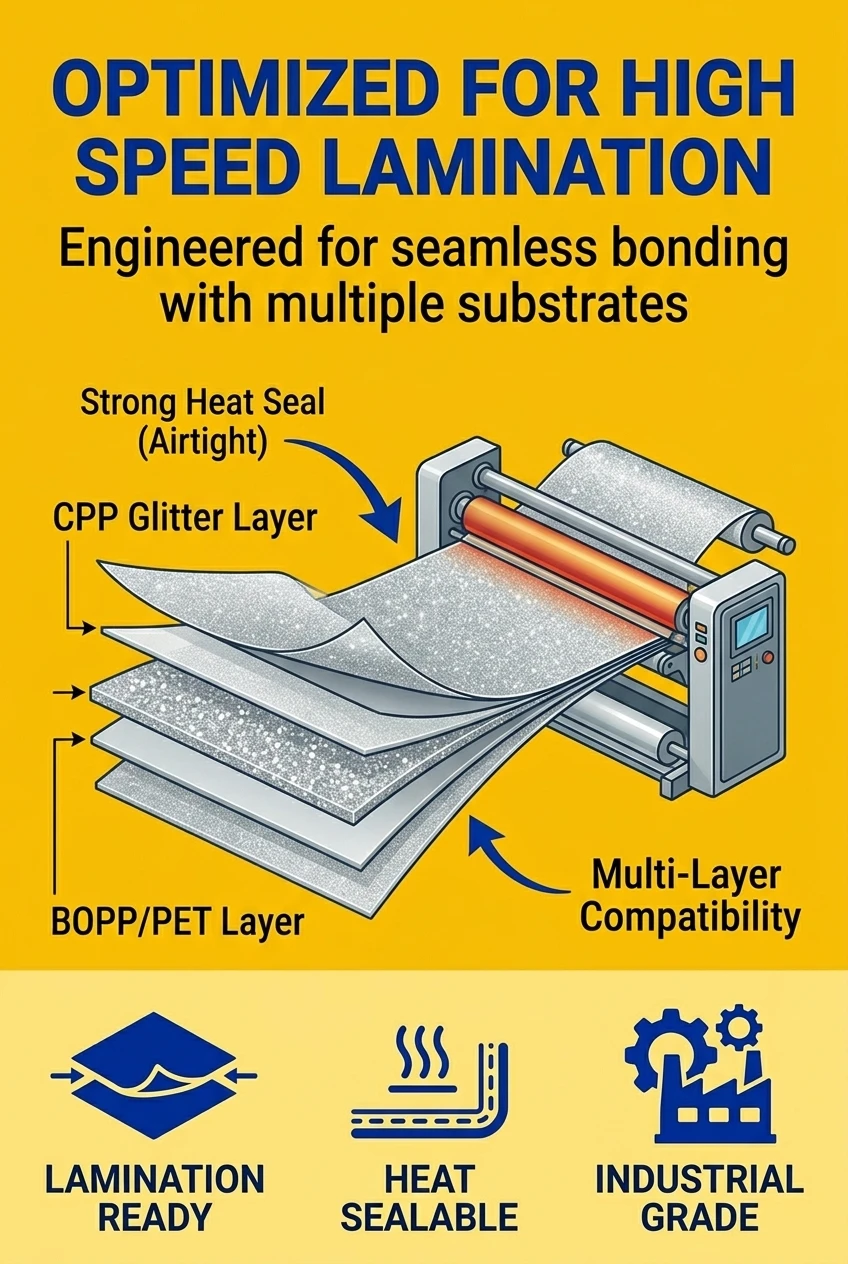 Industrial grade cpp film roll designed for seamless lamination with BOPP or PET substrates. This roll film packaging offers