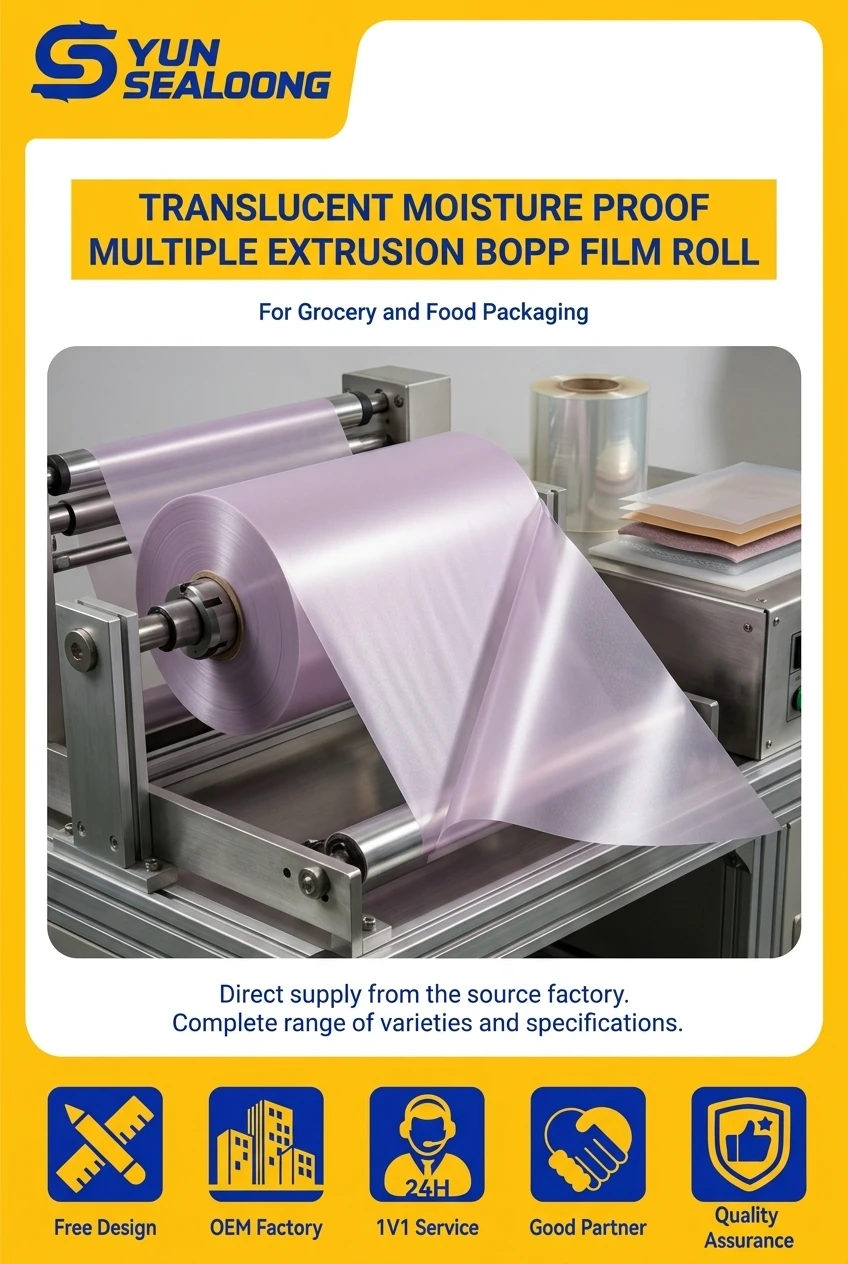 Translucent Moisture Proof Multiple Extrusion Bopp Film Roll with Heat Sealable Design for Grocery and Food Packaging