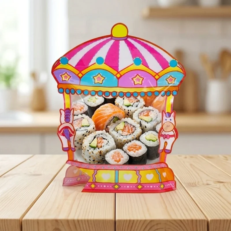 Close-up of custom snack packaging bags surface with vertical holographic grating pattern