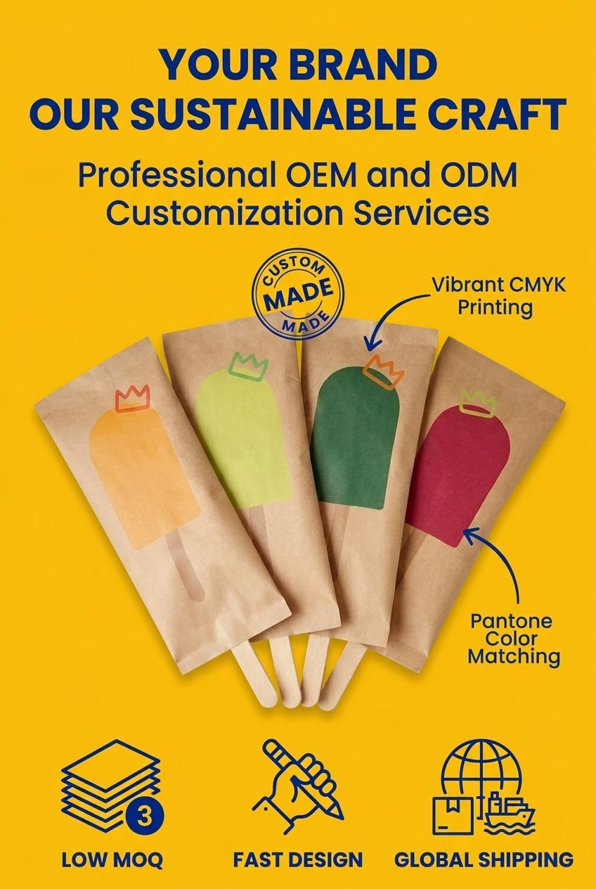 Custom Biodegradable Kraft Paper Ice Cream Packaging Bag Disposable Self-Adhesive Popsicle Bag for Ice Pop and Milk