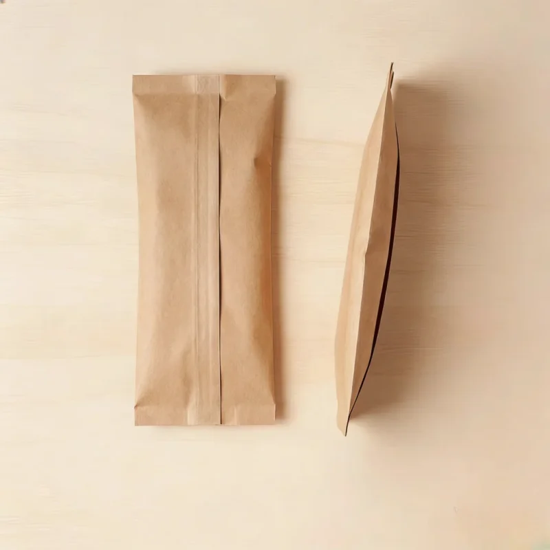Close-up of biodegradable ziplock food packaging bags surface with vertical holographic grating pattern