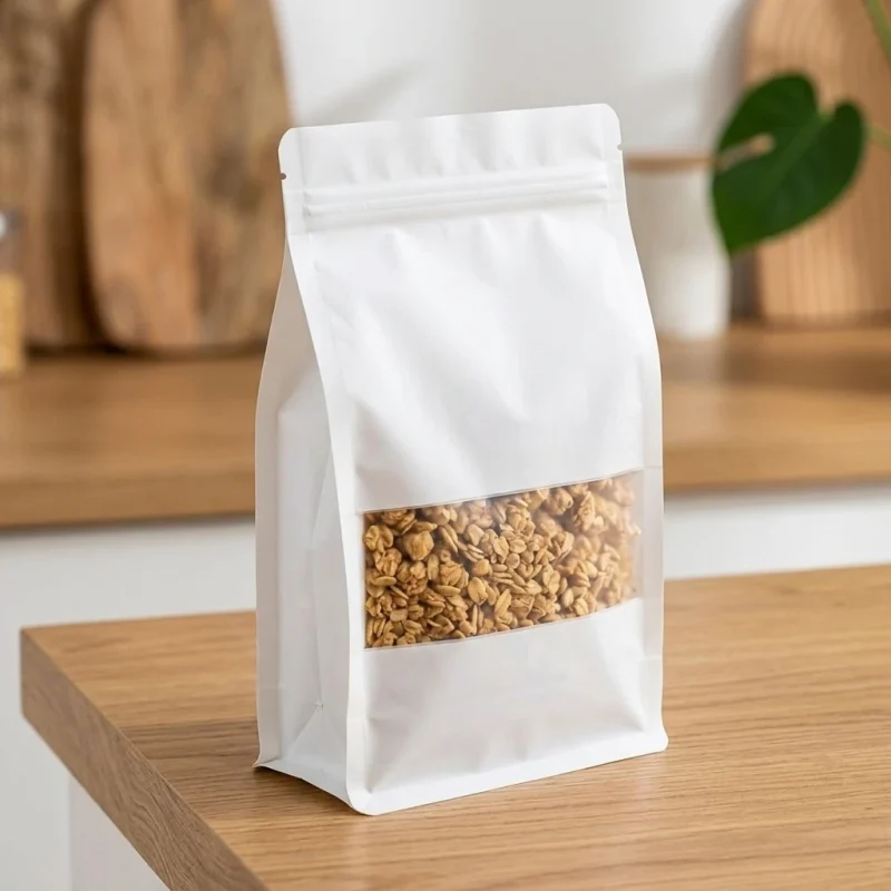 Industrial packaging of resealable food packaging bags with custom width options for printing houses
