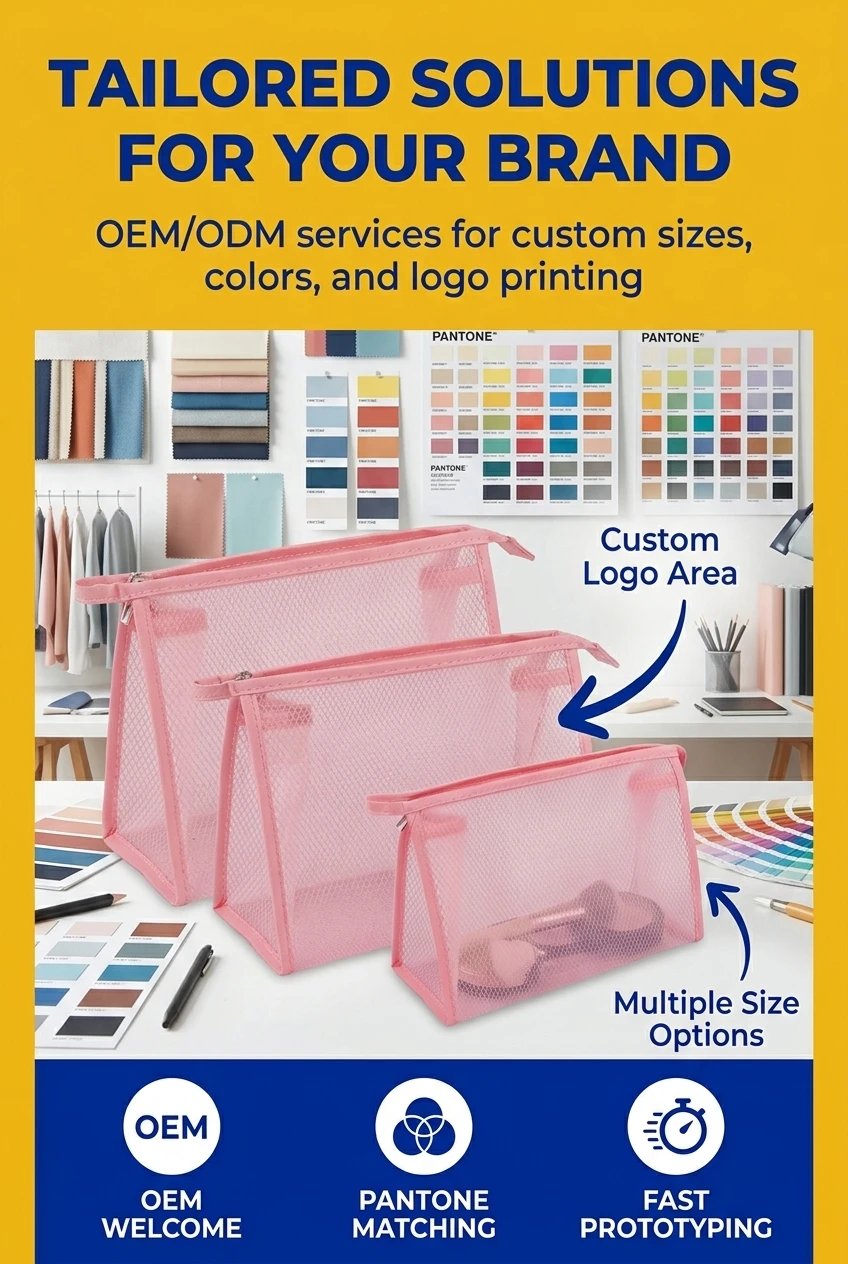 Wholesale Offset Printed Cosmetic Pouch Custom Logo Recyclable Zipper Top Makeup Bag for Apparel and Cosmetic Use
