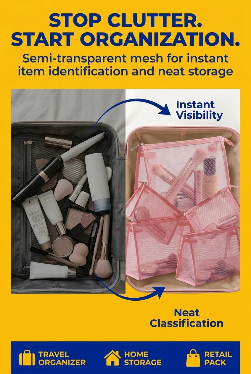 Organized travel and cosmetic storage solution. Stop dealing with messy luggage and start using our plastic bags zip lock for
