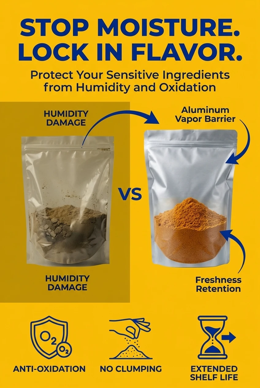 Solve storage issues with our moisture proof ziplock bags for food packaging. Comparison shows how our spice packaging bags p