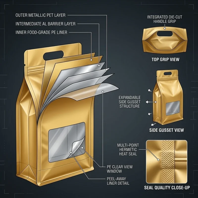 Industrial packaging of custom food packaging ziplock bags with custom width options for printing houses