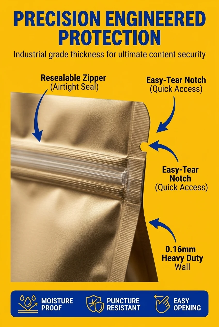 Heavy duty ziplock bags for food packaging with 0.16mm thickness for maximum puncture resistance. These plastic bags for pack