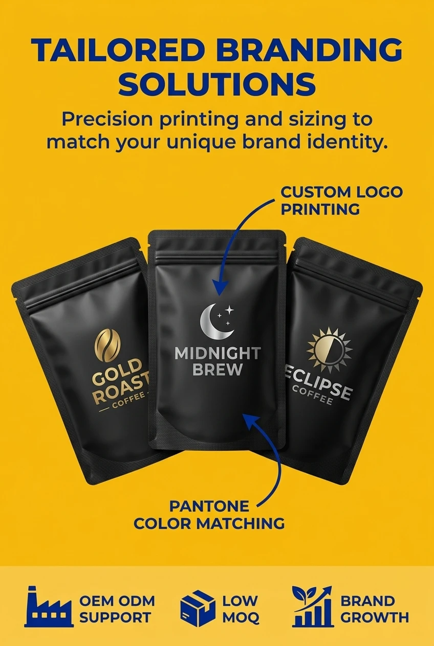 custom coffee packaging bags cold lamination application on decorative stickers with bubble-free finish