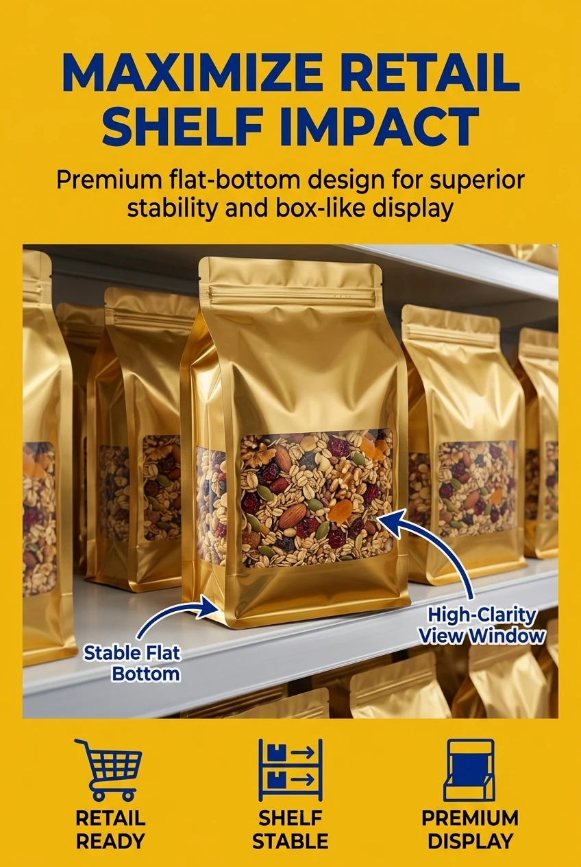 resealable food packaging bags detail view showing vertical rainbow stripe pattern and transparency
