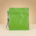 Close-up of Flat bottom coffee bags surface with vertical holographic grating pattern