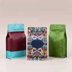 Close-up of custom coffee packaging bags surface with vertical holographic grating pattern