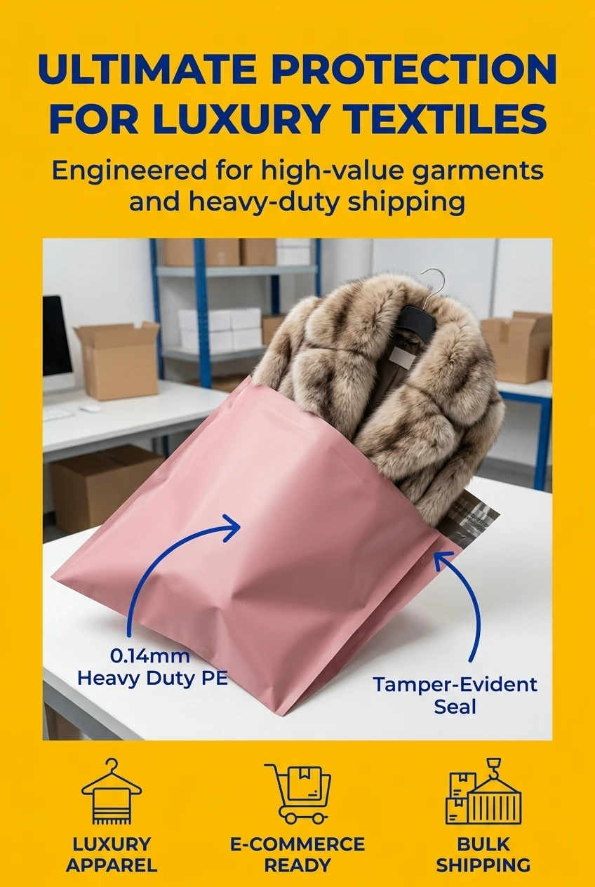Waterproof heavy duty courier packaging bag protecting printed gift box designs from moisture