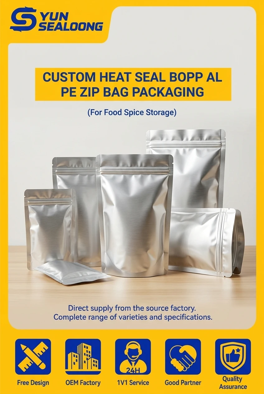Custom Stand up Pouch BOPP/AL/PE Laminated Structure Resealable Zipper Top Moisture Proof Gravure Printed for Food Snack Storage
