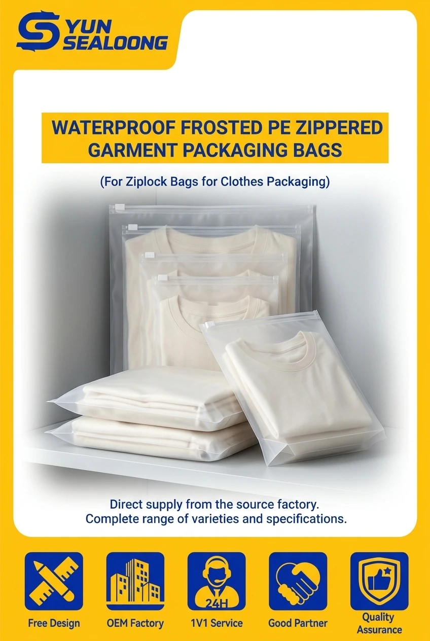 Waterproof Frosted PE Zippered Garment Packaging Bags with Vent Hole and Custom Logo for Ziplock Bags for Clothes Packaging