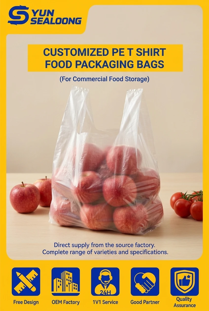 Transparent HDPE Food Grade Flat Bags on Roll for Fruits Vegetables Bread Storage