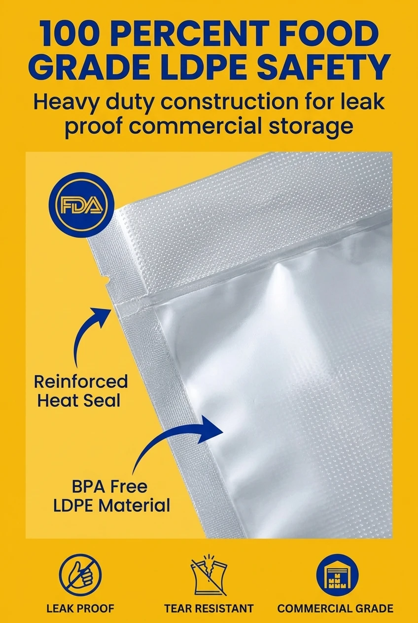 Premium food grade LDPE vacuum plastic bag for safe and hygienic food storage. Our customized food packaging bag options util