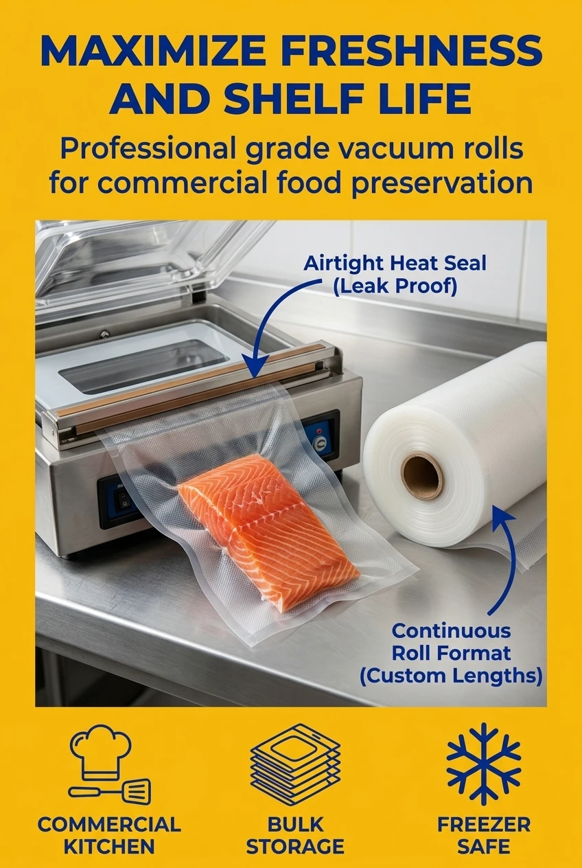 Custom BPA Free Recyclable PE Textured Vacuum Bag High Transparent Embossed Vacuum Roll Bag for Freezer Food Packaging