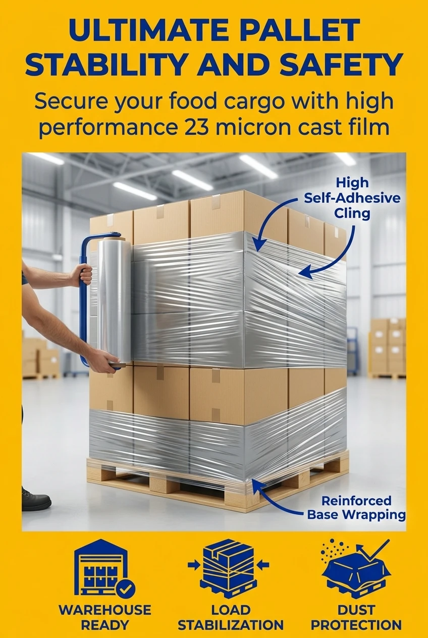 Food Grade Stretch Film detail view showing vertical rainbow stripe pattern and transparency
