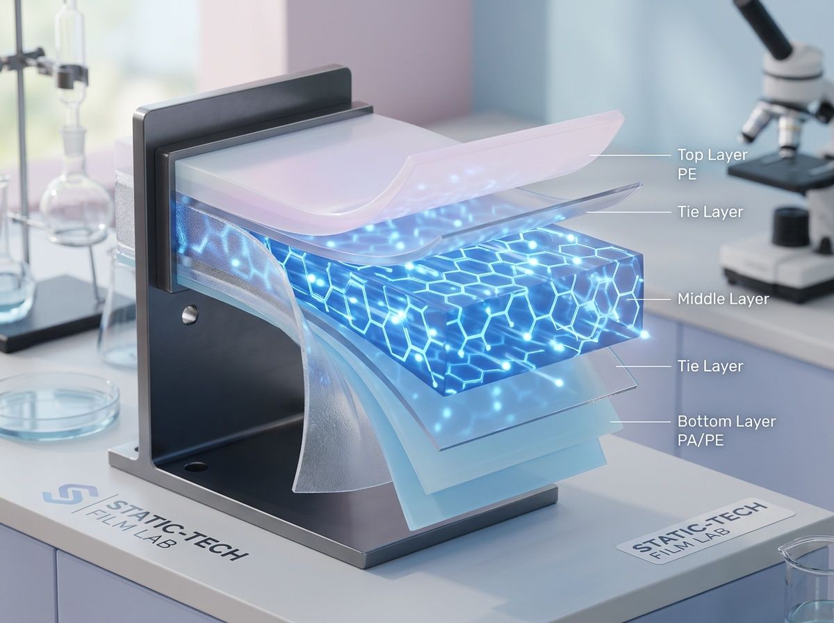 3D render of internal static dissipative agents in plastic film