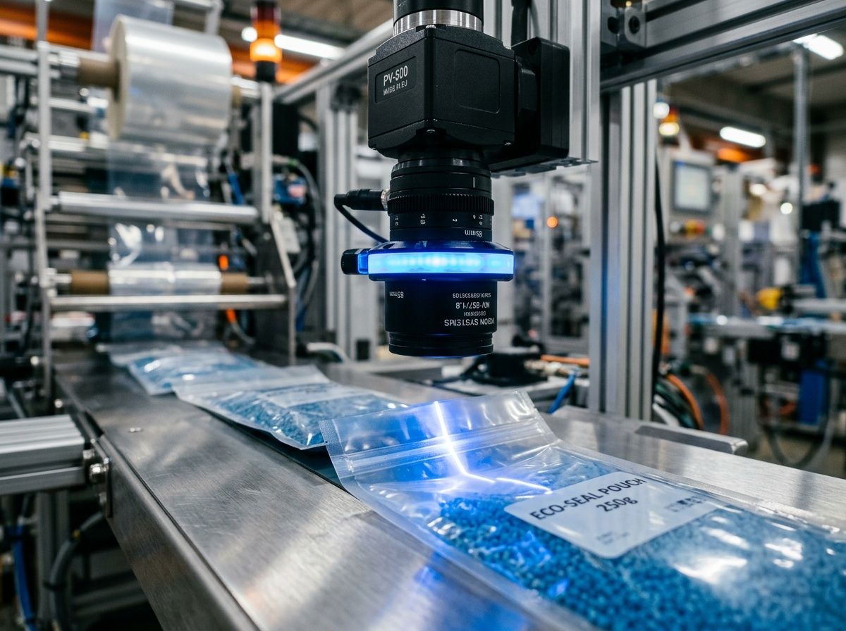High speed vision scanning system for quality control in pouch making process
