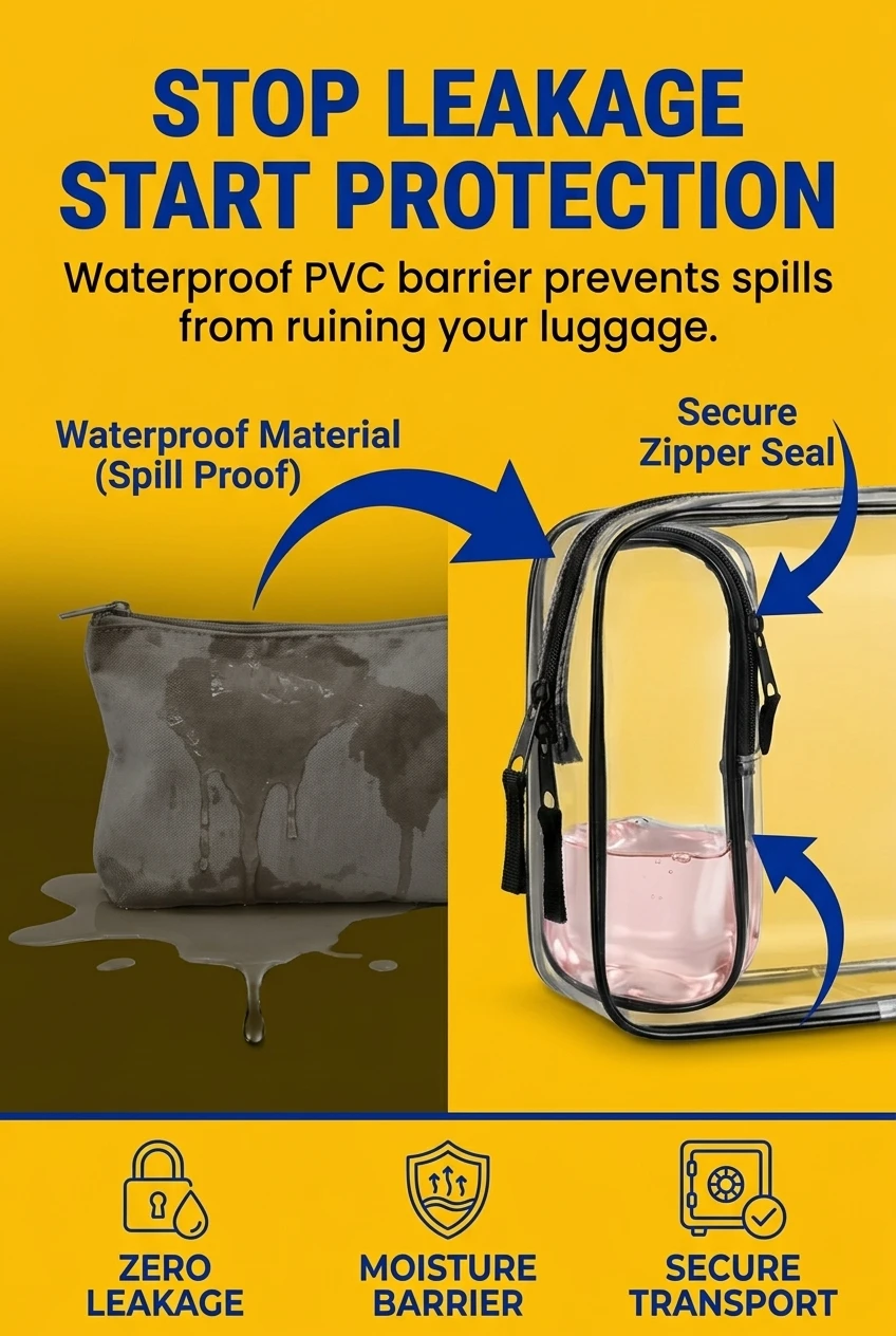 Waterproof pvc zipper pouch for spill-proof travel. Our transparent pouch with zipper acts as a secure plastic zipper bag for