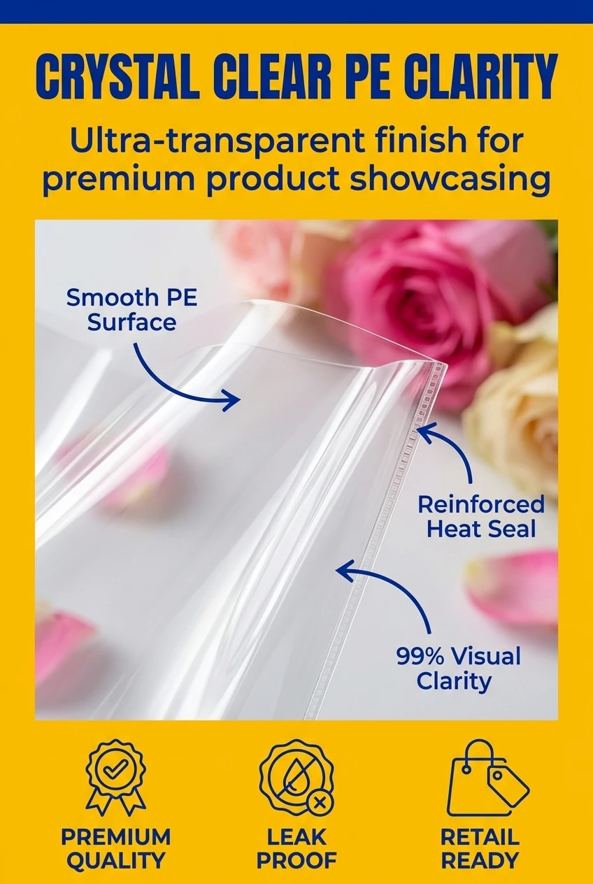 Showcase the vibrant petals of your seasonal rose arrangements without optical distortion using our clear flower gift bag ser
