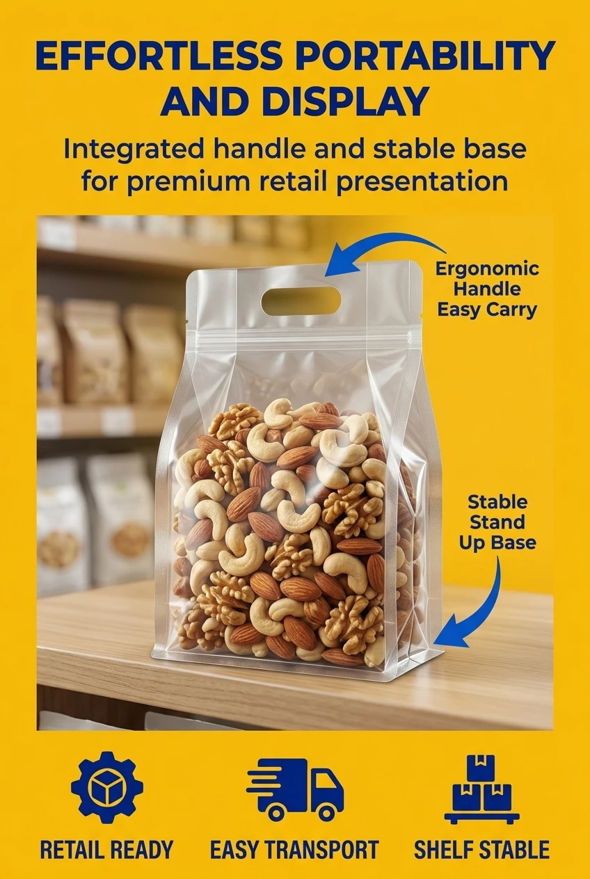 Leakproof Matte Flat Bottomed Eight Sided Sealed Standing Food Bag with Zipper Transparent Standing Zipper Bag for Nuts Coffee