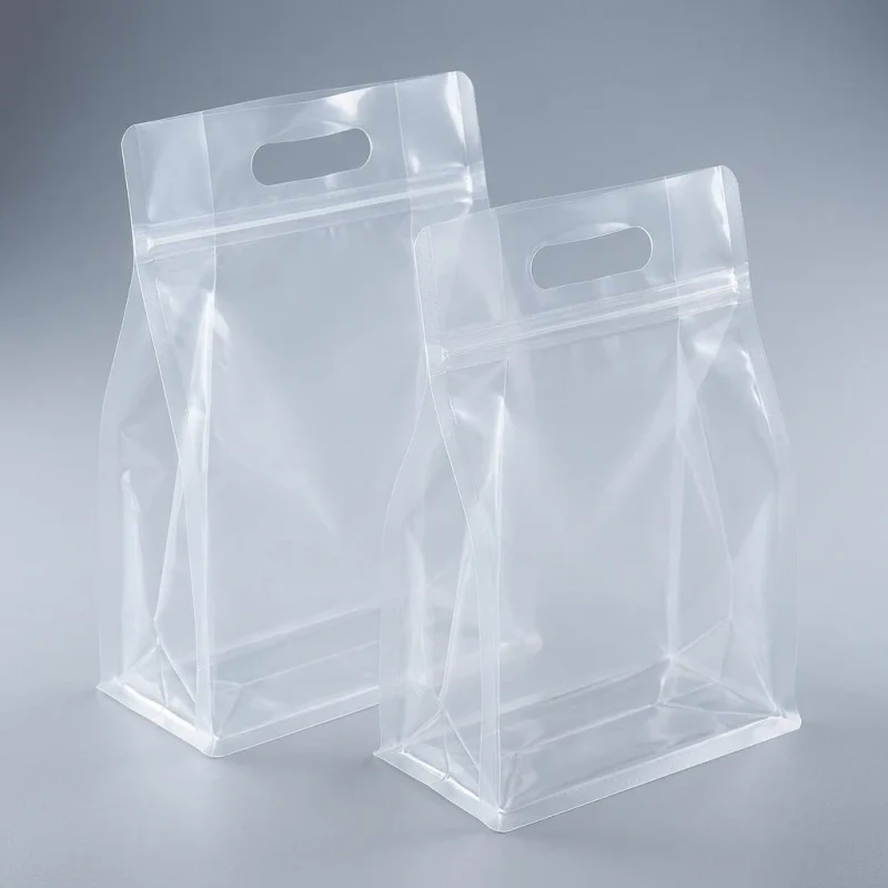 Close-up of food zipper stand up pouch surface with vertical holographic grating pattern