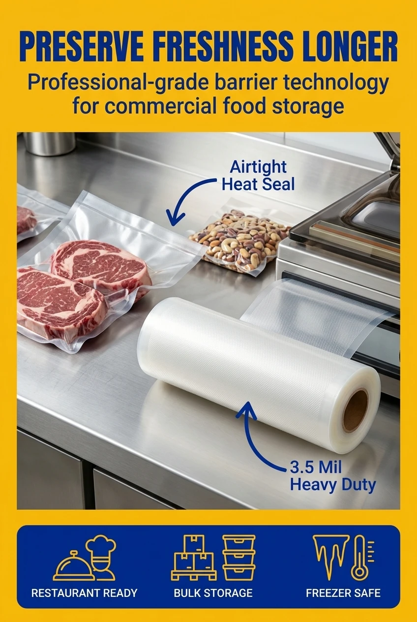 Moisture Proof 3.5 Mil Embossed PA/NY Vacuum Sealer Roll Type Packaging Plastic Bags for Professional Food Storage